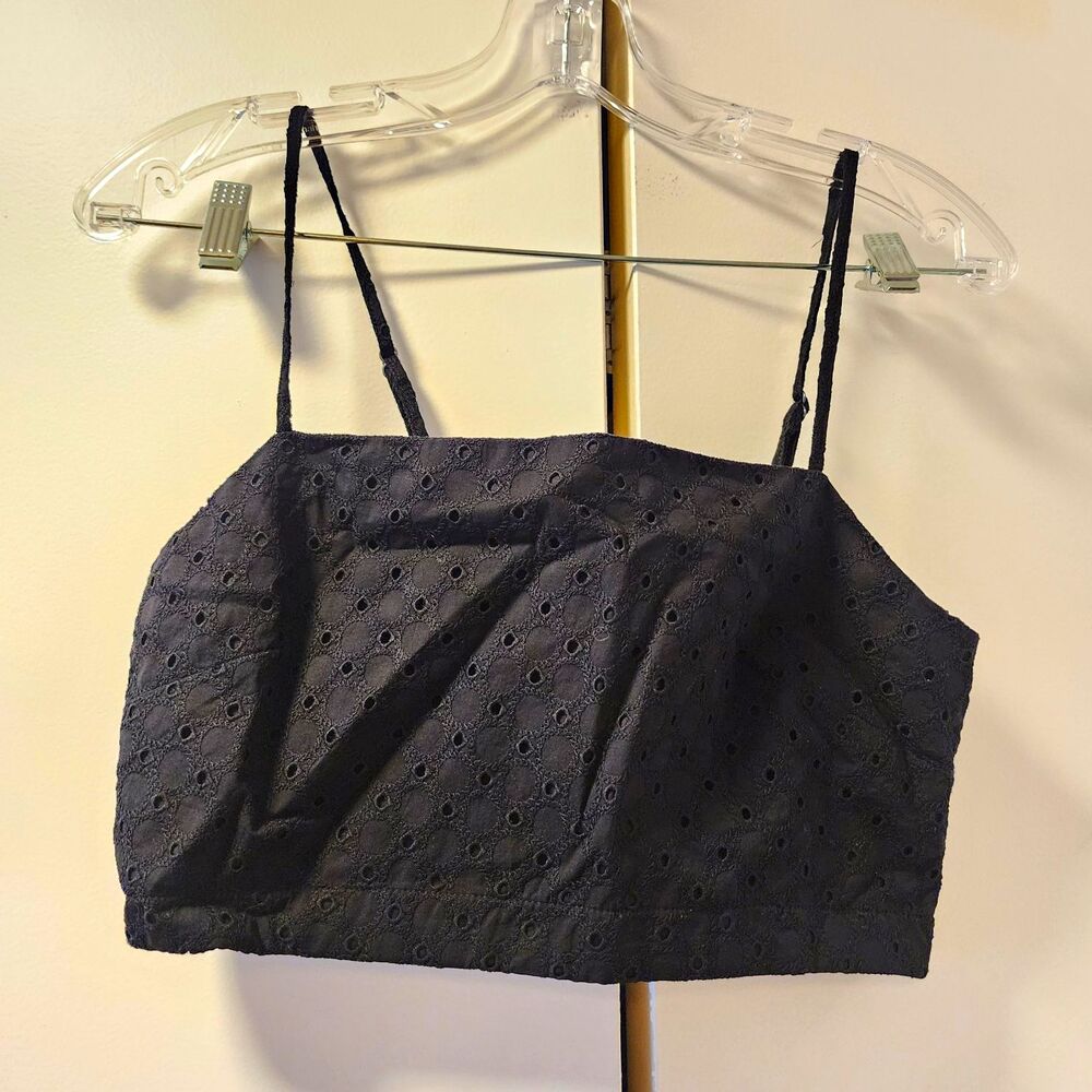Banana Republic Women’s Black Eyelet Cropped Camisole Cotton Adjustable Straps S